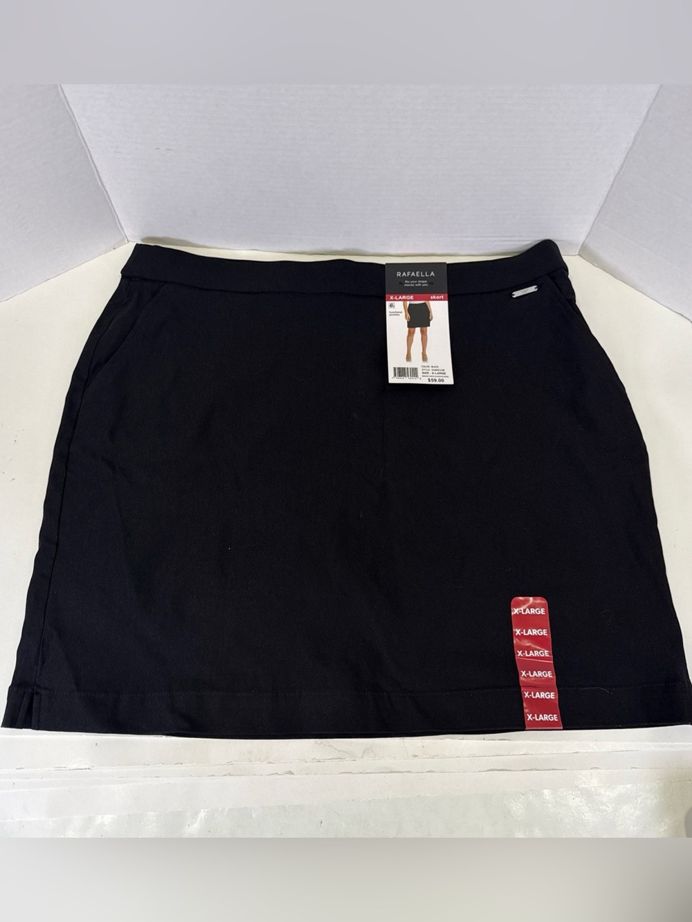 RAFAELLA WOMEN'S STRETCH BLACK athletic SKORT POCKETS SIZE XL New With Tags